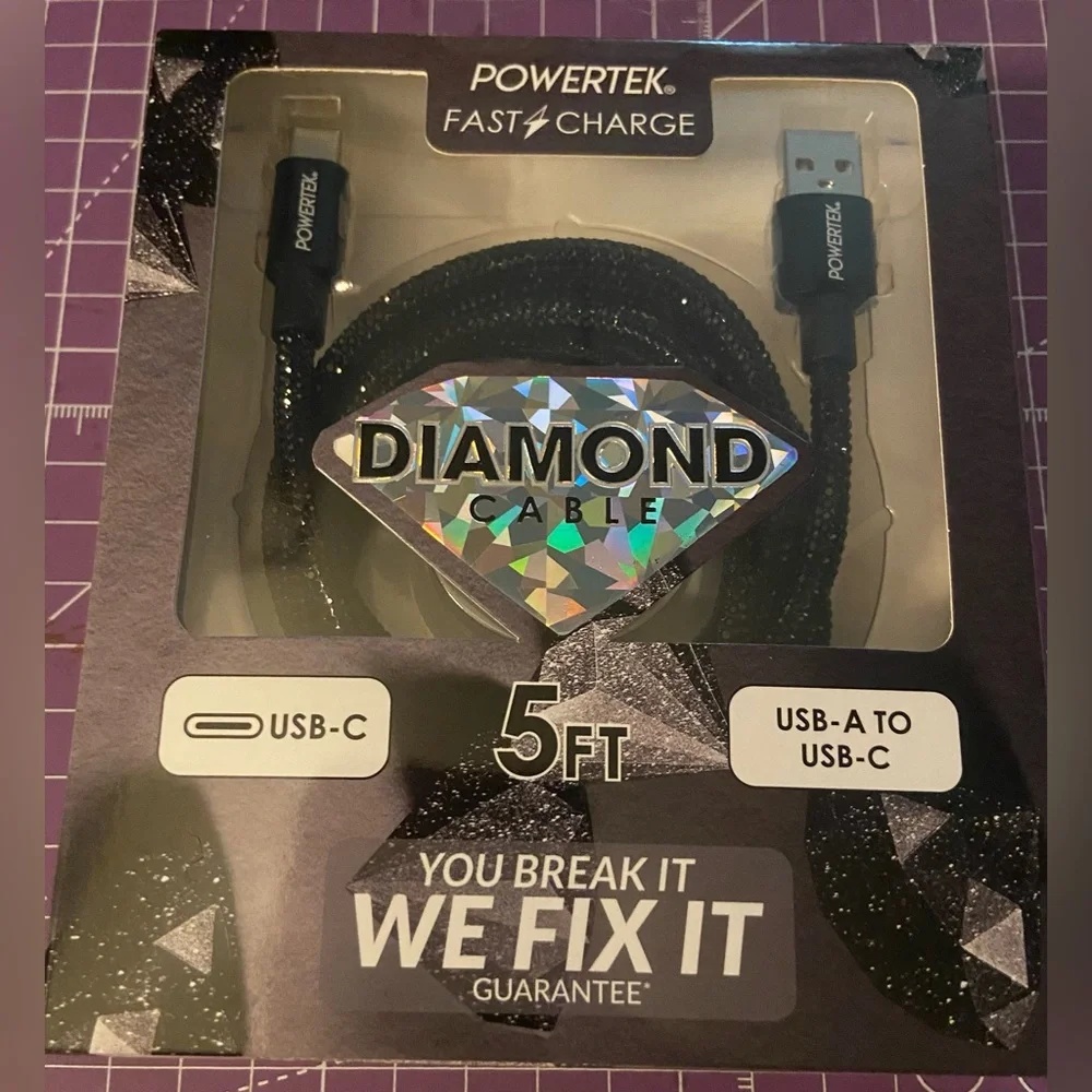 NWT- Diamond Cable, black, 5ft. USB-A to USB-C